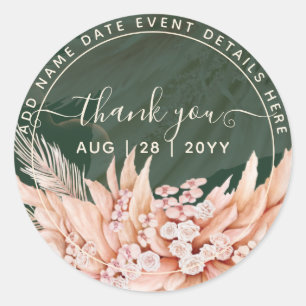 Emerald Green Pampas Grass Thank You Favour Classi Classic Round Sticker