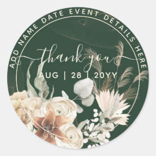 Emerald Green Pampas Grass Thank You Favour Classic Round Sticker