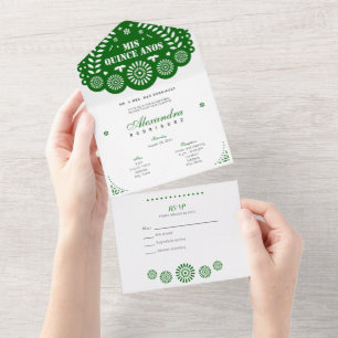 Emerald Green Papel Picado Mis Quince Años All In One Invitation