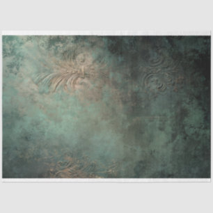 emerald green patina, weathered damask texture tissue paper