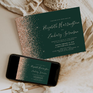 Emerald Green Peach Glitter Wedding Invitation
