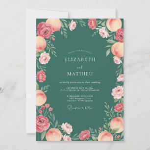 Emerald Green Peach Orchard Wedding Invitation