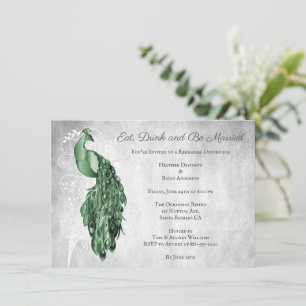 Emerald Green Peacock Rehearsal Dinner Invitation
