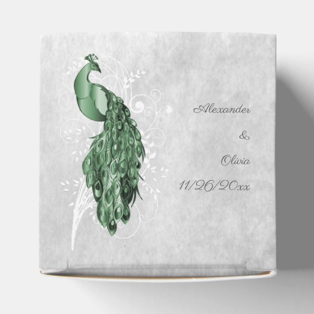 Emerald Green Peacock Wedding Favour Box (Top)