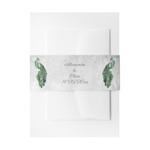 Emerald Green Peacock Wedding Invitation Belly Band