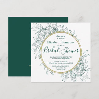 Emerald Green Peony Modern Toile Bridal Shower Invitation