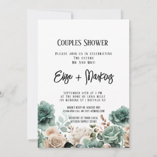 Emerald Green Peony Wedding Couples Shower Invitation