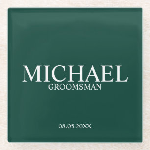 Emerald Green Personalised Groomsmen Glass Coaster