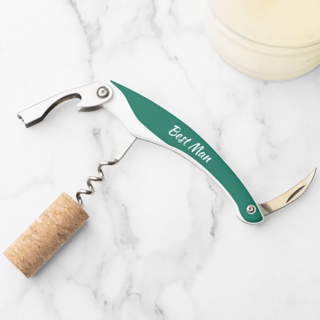 Emerald Green Personalised Wedding Best Man Corkscrew (Front)