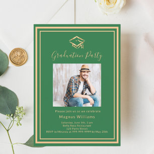 Emerald green photo cap Graduation Party Invitation