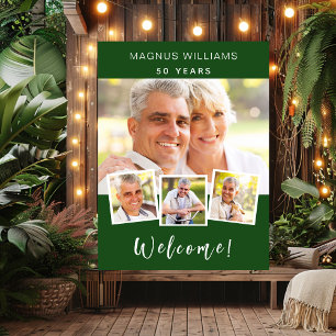 Emerald green photo collage birthday party welcome poster