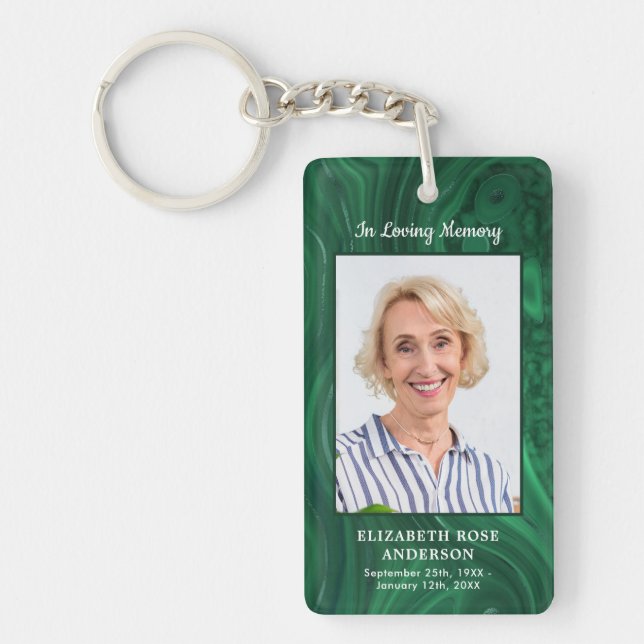 Emerald Green Photo Funeral Favour Memorial Prayer Key Ring (Front)