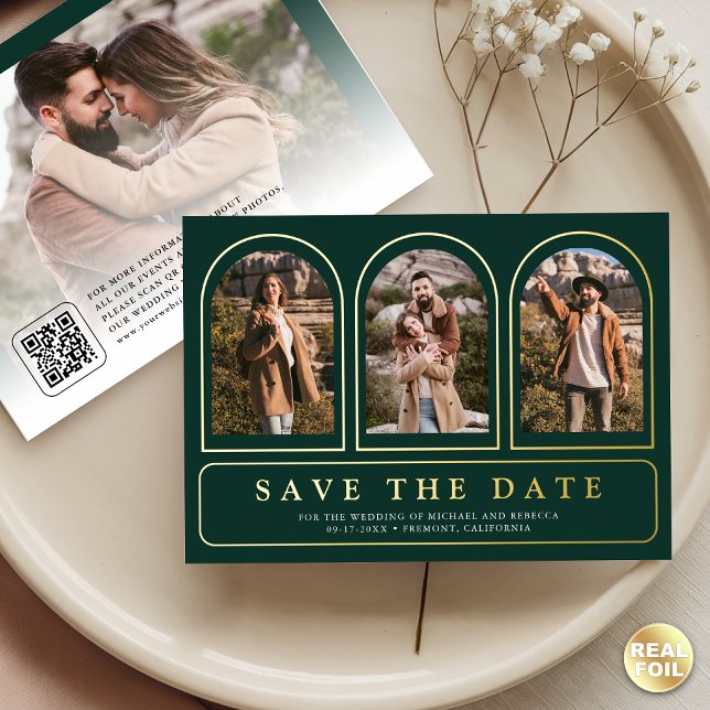 Emerald Green Photo QR Code Wedding Save the Date (Creator Uploaded)