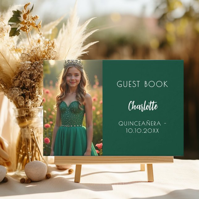 Emerald green photo Quinceanera Guest Book (Creator Uploaded)