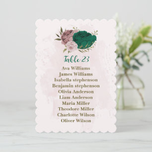 emerald green pink flowers seating chart card