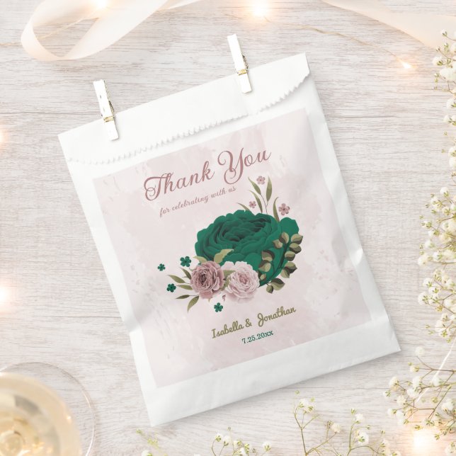 emerald green pink flowers wedding  favour bag (Clipped)