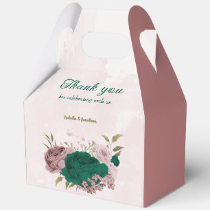 emerald green pink flowers wedding  favour box