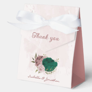 emerald green pink flowers wedding  favour box