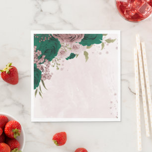 emerald green pink flowers wedding napkin