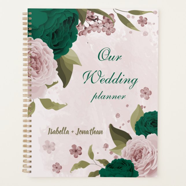 emerald green pink flowers wedding planner (Front)