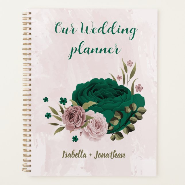 emerald green pink flowers wedding planner (Front)