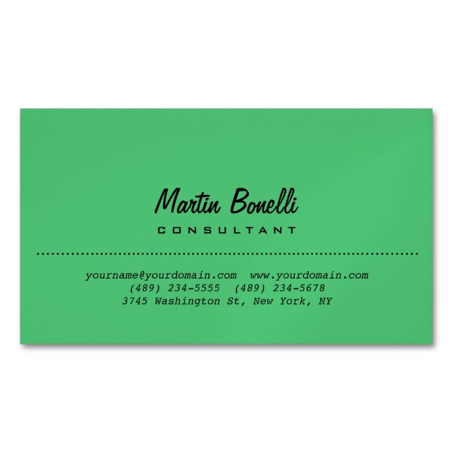 Emerald Green Plain Minimalist Magnetic Business Card (Front)