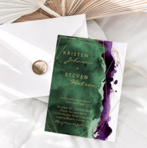 Emerald Green & Plum Purple Wedding Invitation