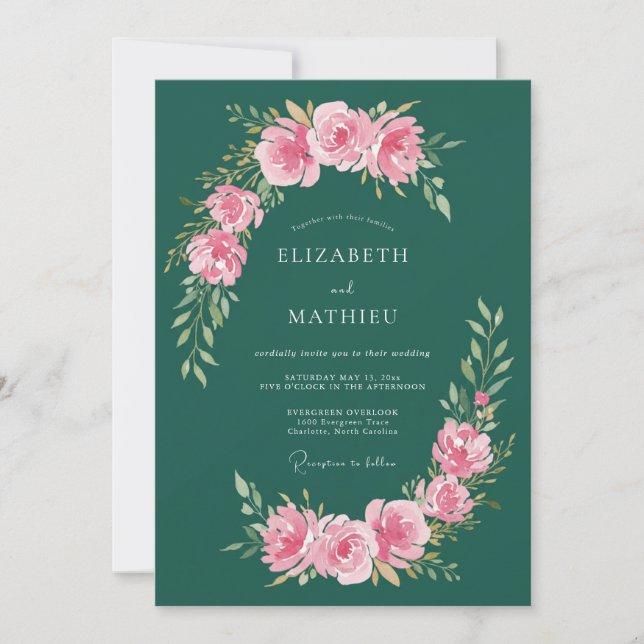 Emerald Green Poetic Spring Wedding Invitation (Front)