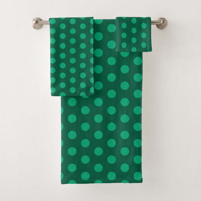 Emerald Green Polka Dots  Bath Towel Set (Insitu)