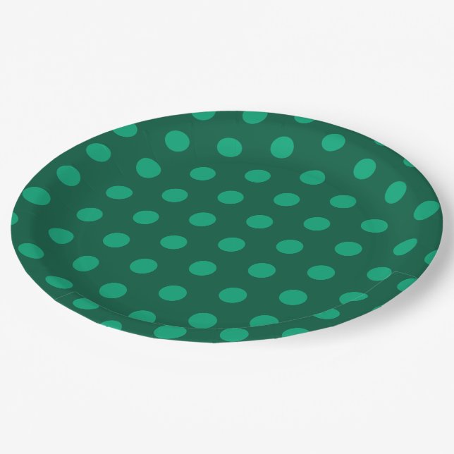 Emerald Green Polka Dots  Paper Plate (Angled)