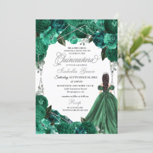 Emerald Green Princess Dress Tiara Quinceanera Invitation