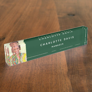 Emerald green profile photo name title business nameplate