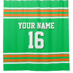 Emerald Green Pumpkin Orange Stripes Sports Jersey Shower Curtain