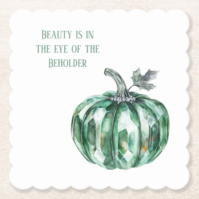 Emerald Green Pumpkin Paper Coaster (Front)