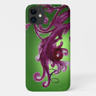 EMERALD GREEN PURPLE BERRIES AND SWIRLS MONOGRAM  iPhone 11 CASE