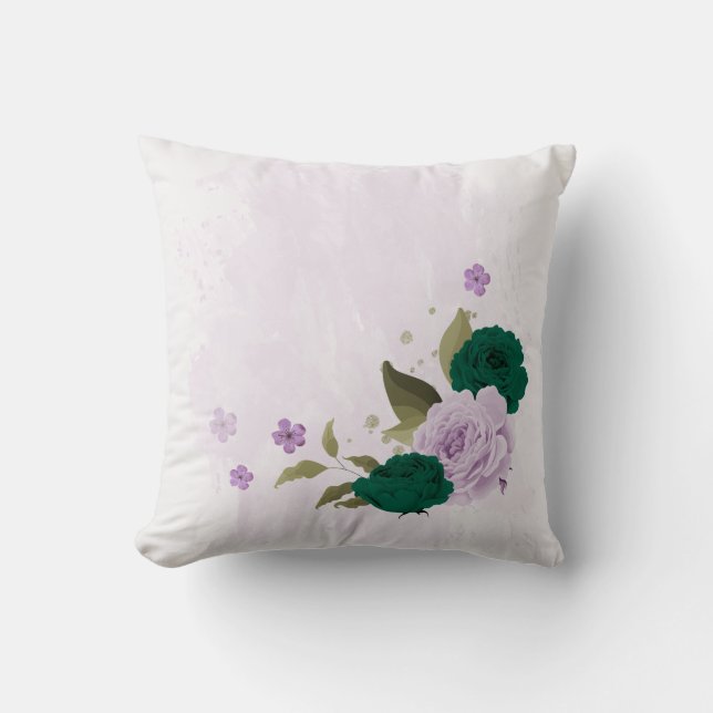  emerald green purple flowers cushion (Front)