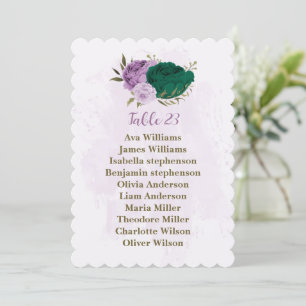 emerald green purple flowers seating chart card