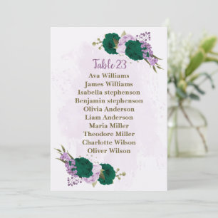 emerald green purple flowers seating chart card