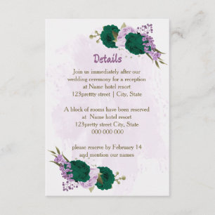 emerald green purple flowers wedding details enclosure card
