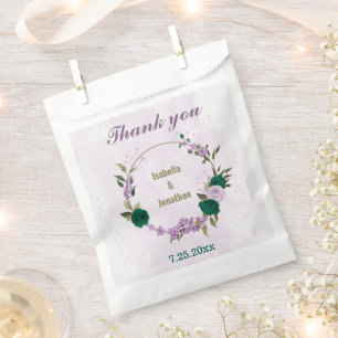 emerald green purple flowers wedding favour bag