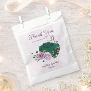 emerald green purple flowers wedding  favour bag