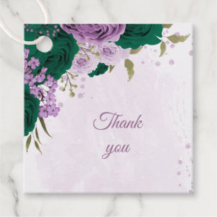 emerald green purple flowers wedding favour tags