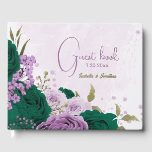 emerald green purple flowers wedding guest book