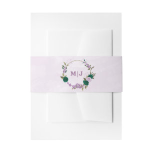 emerald green purple flowers wedding  invitation belly band