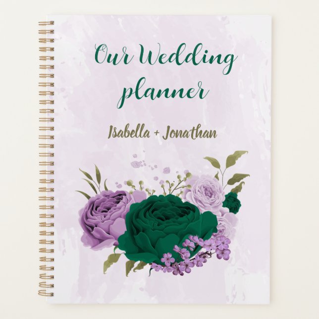 emerald green purple flowers wedding planner (Front)