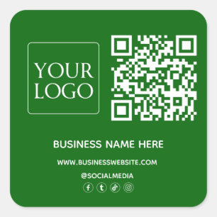 Emerald Green QR Code Business Logo Website Square Sticker