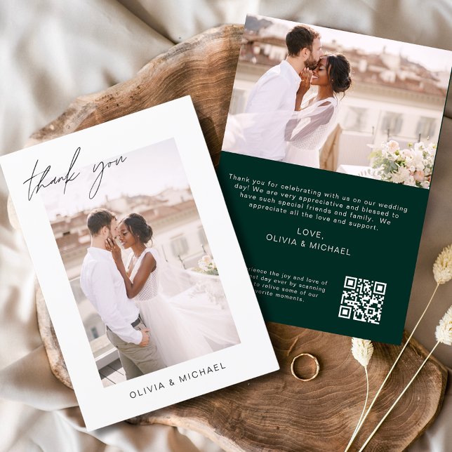 Emerald Green QR Code Wedding Thank You Photo Card (Creator Uploaded)