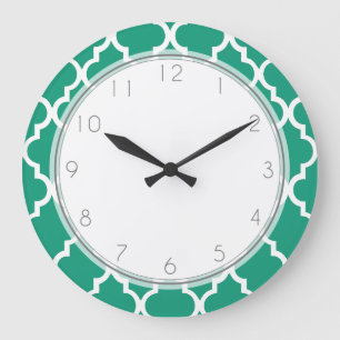 Emerald Green Quatrefoil Pattern Large Clock