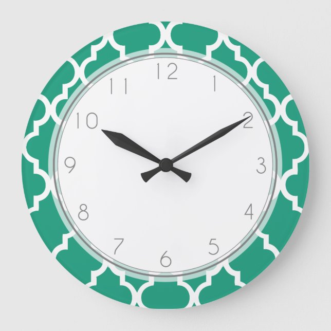 Emerald Green Quatrefoil Pattern Large Clock (Front)