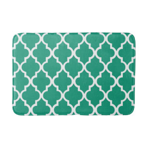Emerald Green Quatrefoil Tiles Pattern Bath Mat